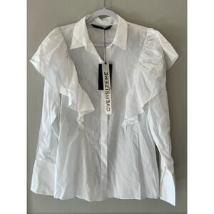 Zara Woman Studio NWT Cotton White Oversized Ruffled Long Sleeve Size XS Blouse
